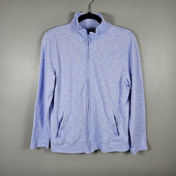 T By Talbots Knit Full Zip Sweater Women's Size L Blue Long Sleeve Mock Neck - Picture 1 of 5